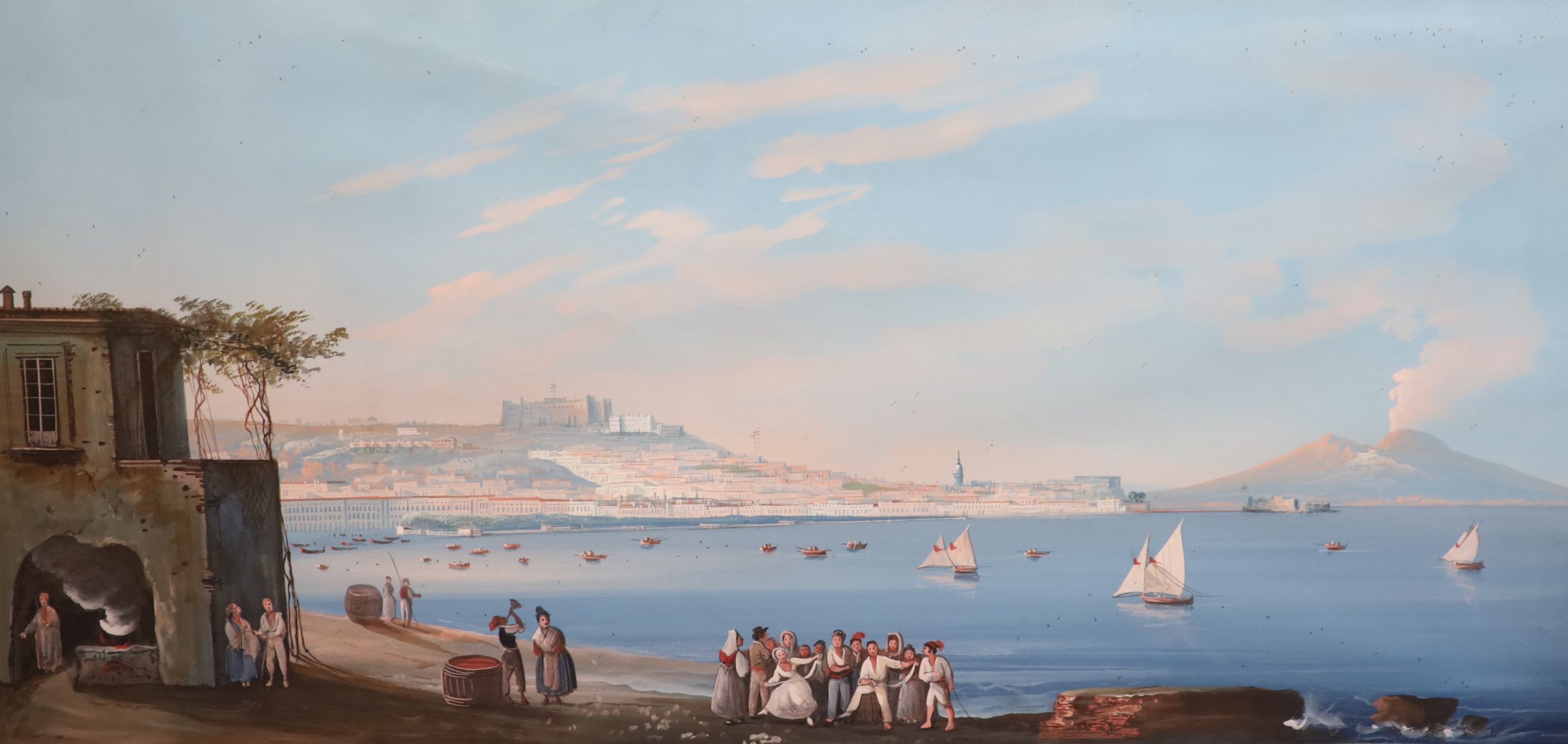 19th Century Neapolitan School, Views along the Bay of Naples looking to the East and West, gouache, a pair, 41 x 84.5cm.